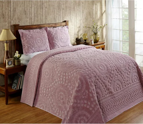 Vista 8 de Better Trends 1 colcha de chenilla tamaño matrimonial/doble, ropa de cama de chenilla 100% algodón, patrón de medallón ligero, decoración