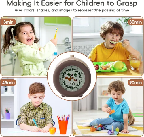 Vista 8 de Temporizador visual para niños, temporizador de ardilla de 299 minutos, temporizador digital con función de pausa, reloj y alarma para aula