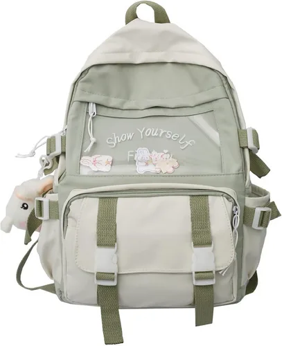 Vista 4 de NCDUANSAN Mochila Kawaii con pin Kawaii y accesorios mochila linda mochila estética linda mochila Kawaii para la escuela (negro)