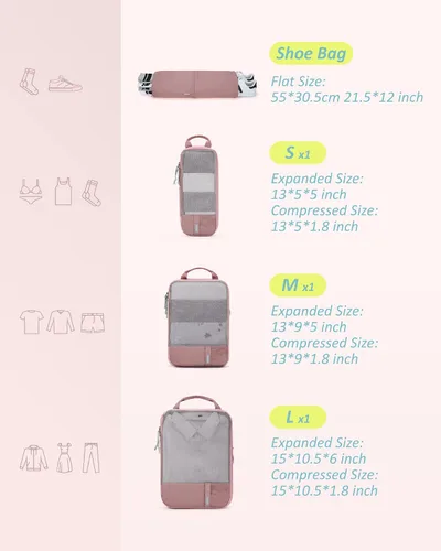 Vista 2 de BAGSMART - Juego de 6 cubos de compresión para maletas, juego de 6, 4 y 2, cubos organizadores de viaje, juego de bolsas expandibles, organizadores