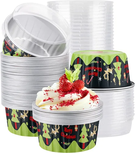 Vista 31 de EUSOAR Forros para cupcakes para hornear, 50 forros para magdalenas de 5 onzas, moldes de papel de aluminio desechables, recipientes de postre 5