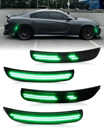 Vista 13 de Luces LED azules de marcador lateral para Dodge Charger 2015 2016 2017 2018 2019 2020 2021 2022 2023 2024, lámparas de parachoques delantero