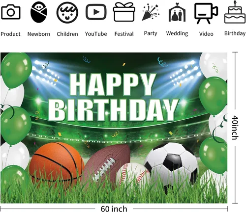 Vista 2 de Xigejob Suministros para fiestas de cumpleaños con temática deportiva, decoración de pancarta de fondo para fiesta deportiva, fútbol, baloncesto