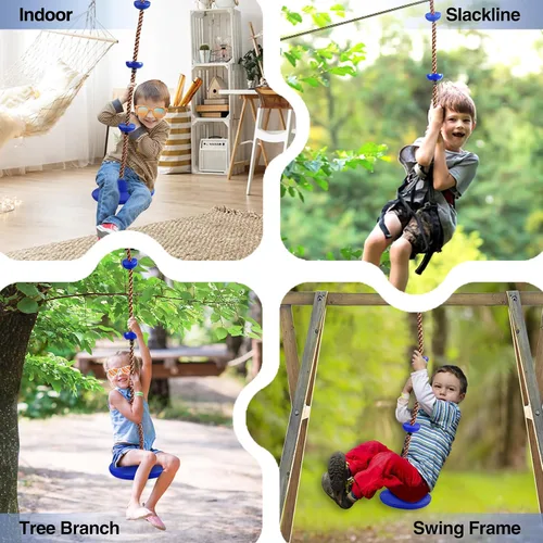 Vista 7 de REDCAMP Columpios de cuerda de escalada para árboles, asiento de columpio de disco de plástico resistente para niños y adultos con correa