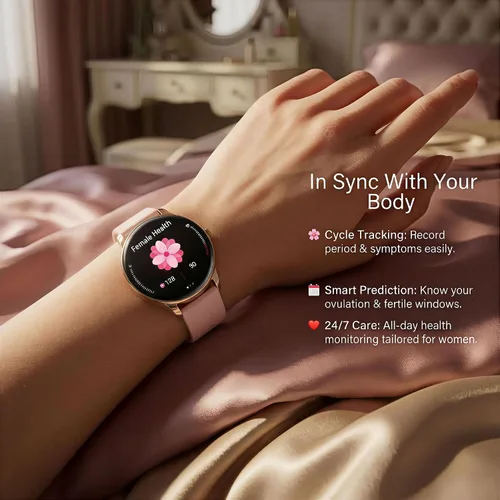 Vista 5 de Relojes inteligentes para mujer ultra delgados, rastreador de actividad AMOLED de 1.32 pulgadas con frecuencia cardíaca, oxígeno en sangre, monitor