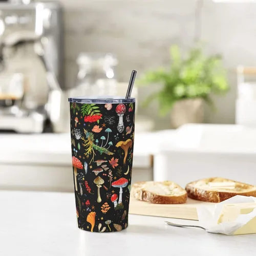 Vista 9 de Taza de hongos, taza de hongos, regalos de hongos, taza de café de 20 onzas, taza de viaje aislada con tapa a prueba de fugas, vaso reutilizable