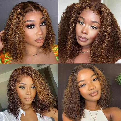 Vista 7 de Extensiones de cabello humano real rizado con clip, balayage, color marrón chocolate a rubio caramelo, 8 piezas con 18 clips, 4.23 oz/juego