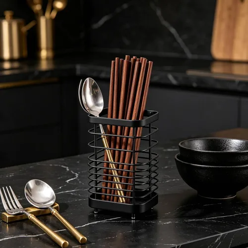 Vista 9 de Cesta de secado de utensilios de acero inoxidable, cesta de secado de cubiertos para fregadero de cocina con drenaje, estante de utensilios