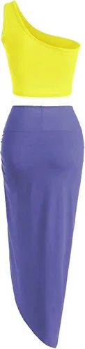 Vista 2 de ZAFUL Falda de 2 piezas para mujer con camiseta sin mangas, falda torcida alta, vestido ajustado para fiesta, club, noche, cóctel