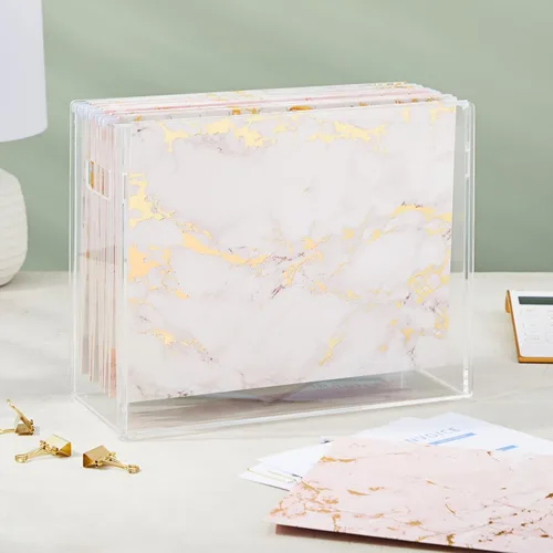 Vista 2 de Carpetas colgantes de archivos Paper Junkie - Paquete de 12, mármol rosa y blanco - Organizador de gabinete de archivos - Detalles de mármol