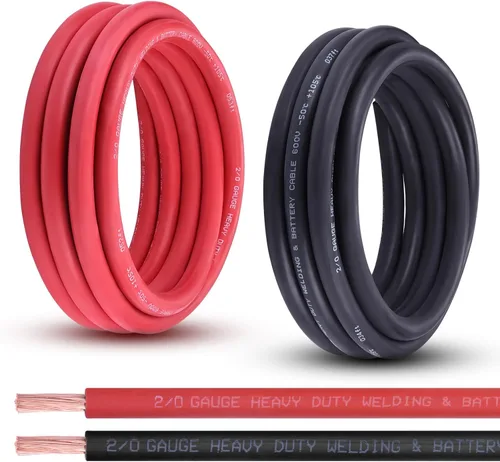 Vista 31 de Cable de batería calibre 1/0, 10 pies rojo + 10 pies negro, 1/0 AWG, alambre de cobre puro, cable de soldadura, para automotriz, batería, solar