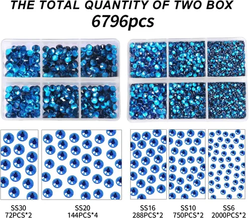 Vista 3 de 6796PCS Diamantes de Imitación Termoadhesivos de Aguamarina Piedras de Cristal de Vidrio para Tela Ropa Camisas Brillantes Parte Trasera Plana
