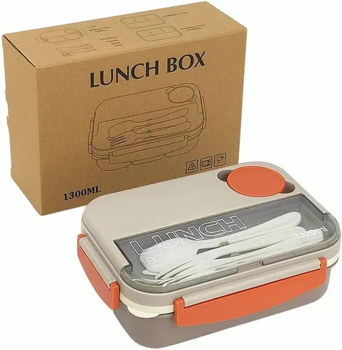 Vista 9 de Bento Box - Lonchera para adultos, recipientes de 44 onzas con 4 compartimentos, contenedor de alimentos con utensilios, tarro de salsa, apto