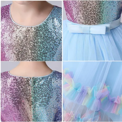 Vista 22 de Disfraz de princesa de lentejuelas de unicornio para niñas, disfraz de Halloween, fiesta de Navidad, boda, cumpleaños