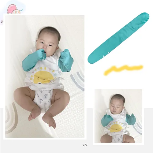Vista 5 de Manoplas de eccema para arañazos para bebés con eccema o piel sensible, manoplas para raspar, ropa para tratamiento de eccema, Azul lago