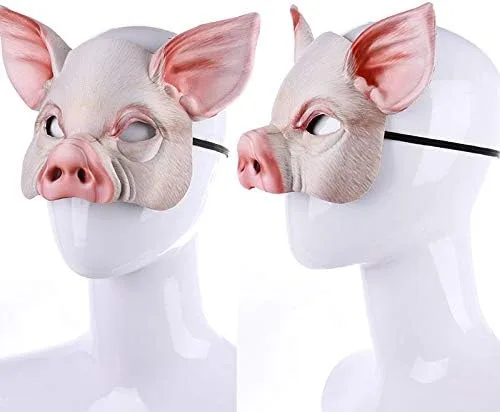 Vista 3 de Máscara de cerdo de miedo, máscara de animales de media cara, disfraz divertido para adultos, Halloween, fiesta de máscaras, cosplay