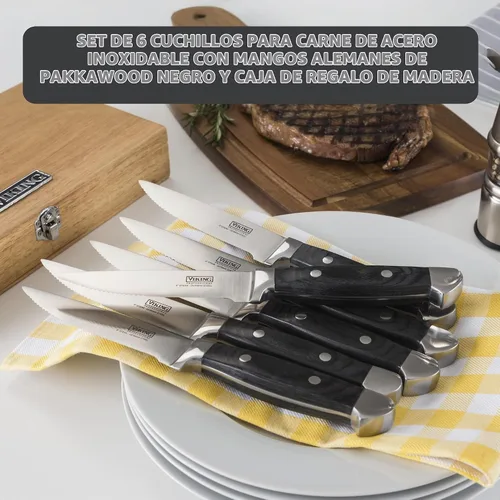 Vista 2 de Viking Juego de cuchillos para carne de 6 piezas con caja Negro