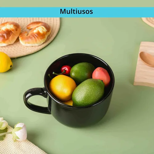 Vista 5 de 50oz gran taza de sopa de cerámica con asas para café, té, helado, cereal (negro)