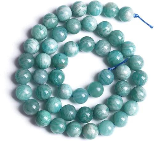 Vista 5 de 60 cuentas de piedra azul amazonita natural de 6mm para hacer joyas AAA redondas sueltas, cuentas de piedra de poder de sanación energética, cuentas