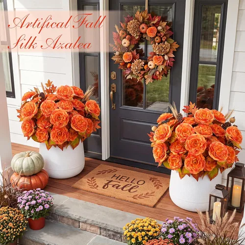 Vista 3 de Thiccywoov 8 Bundles Orange Artificial Flowers 40 Heads Fall Camellia