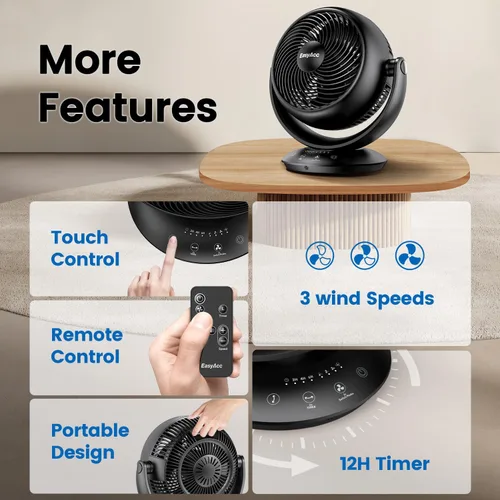 Vista 5 de EasyAcc Ventiladores silenciosos de 12 pulgadas para dormitorio, ventilador de escritorio circulador de aire con control remoto, ventilador de mesa