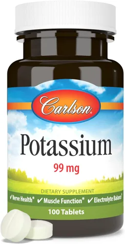 Vista 5 de Carlson Potasio, 99 mg, Salud nerviosa, Función muscular, 100 tabletas