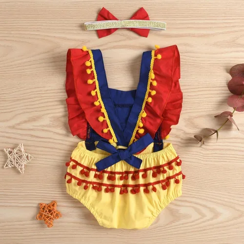 Vista 2 de ODASDO Conjunto de 2 piezas para bebé recién nacida, con estampado de vaca, ciervo y vaca, sin mangas, con volantes y diadema con lazo, conjunto