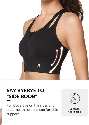 Vista 3 de Yvette Sujetadores deportivos para mujer de alto impacto con cremallera frontal, brasier deportivo de alto soporte, busto grande para entrenamiento