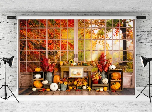 Vista 32 de Kate Fondo de fotografía para el día de Acción de Gracias, otoño, calabaza, decoración del hogar, fondo para niños, fiesta, estudio (7 x 5 pies)