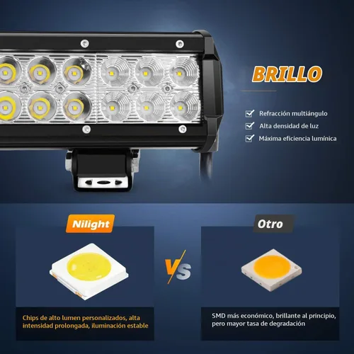Vista 3 de Nilight barra de luces LED, 2 piezas, 12 pulgadas, 72W, combo luces LED tipo foco y reflector, faros de conducción fuera de carretera, luces