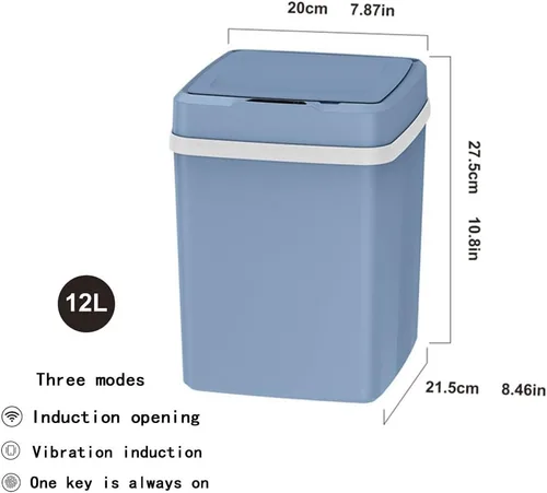 Vista 2 de Surakey Cubo de basura inteligente sin contacto con tapa recargable de 12 litros con sensor de movimiento automático, cubo de basura eléctrico