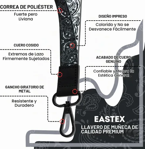 Vista 3 de EASTEX Bandana Paisley Lanyard Keychain - Bandana Print ID Lanyard para llaves insignia