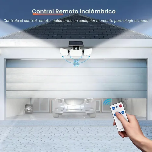 Vista 2 de JumJam 280 Reflectores LED Solares de Seguridad, Luces Solares para Exteriores con Sensor de Movimiento, Reflectores con Control Remoto