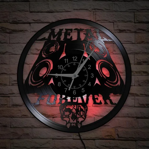 Vista 5 de Reloj de pared de música de metal pesado, 12 pulgadas, 7 tipos de reloj de pared LED de música rock, reloj de pared de cuarzo silencioso sin tictac