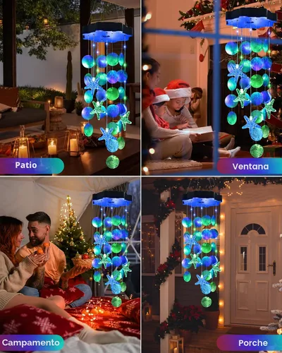 Vista 5 de Toodour Campanillas de viento solares para exteriores, conchas, regalos de luz para mamá, abuela, mujeres, esposa, niñas, luz móvil decorativa solar