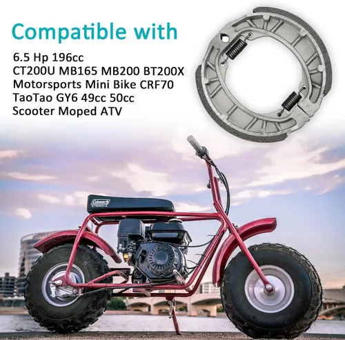 Vista 2 de Zapatillas de freno de tambor CT200U Mini Bike para Coleman CT200U MB165 BT200X MB200 6.5 Hp 196cc Baja Mini Bike Motorsports 105mm GY6 Massimo