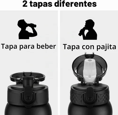 Vista 2 de Botella de agua aislada Oldley de 12 oz con pajita, botella de agua de acero inoxidable con 2 tapas, botellas de doble pared con vacío para adultos