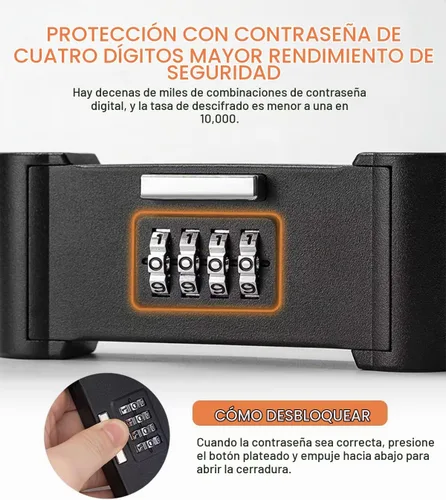 Vista 6 de Cerradura de bicicleta combinada, cerradura de bicicleta U Lock