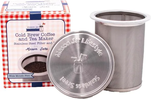 Vista 2 de Filtro de acero inoxidable para café y té de 16 onzas para tarros Mason con tapa y 2 sellos de silicona (sin tarro)