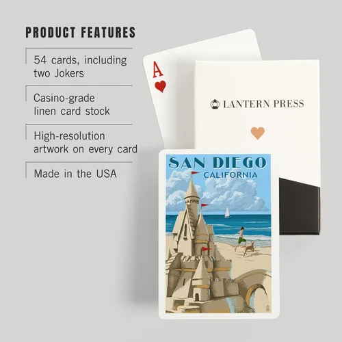 Vista 3 de Lantern Press San Diego, California, Castillo de arena (52 cartas de juego, baraja de cartas de tamaño póquer con comodines)