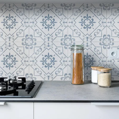 Vista 16 de 12 calcomanías de vinilo esmerilado para transferencia de salpicaduras en muro, adhesivo autoadhesivo para suelo de cocina y baño, azul español, 6 x