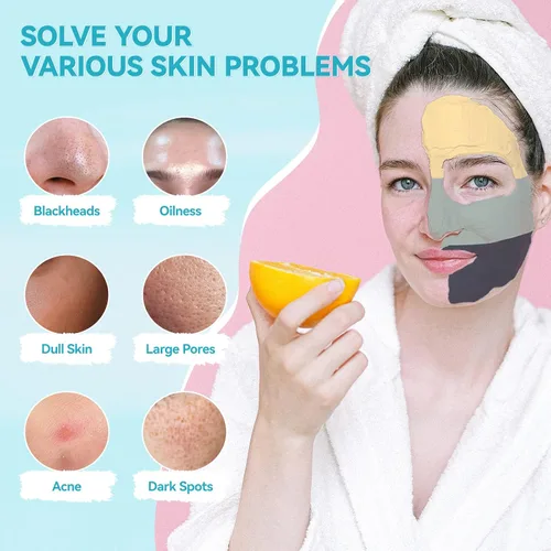 Vista 5 de BOJICA 3 mascarillas faciales de arcilla para el cuidado de la piel, mascarilla facial para limpieza profunda de poros, cúrcuma, mar muerto, barro