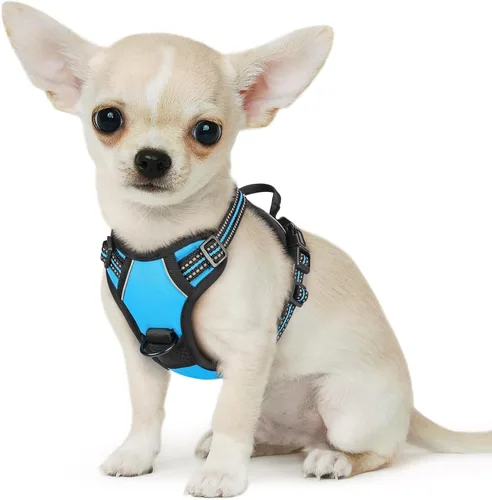 Vista 19 de Eagloo Arnés para perro pequeño, sin tirones, chaleco de servicio con tiras reflectantes y asa de control, ajustable y cómodo para caminar, arnés
