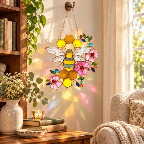 Vista 4 de Adorno de abeja, atrapasoles de vidrieras para ventanas, regalos para madres de Beelovers