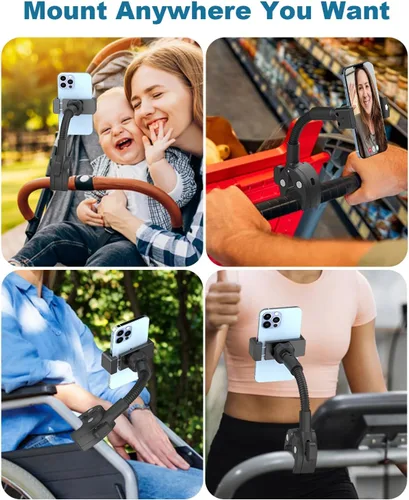 Vista 7 de Soporte de teléfono para bicicleta estática reclinada, se adapta a teléfonos inteligentes de 4 a 7 pulgadas Durable aluminum arm with a secure