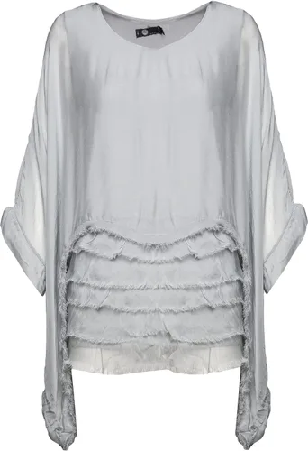 Vista 3 de M Made in Italy Blusa con cuello redondo en capas con volantes para mujer