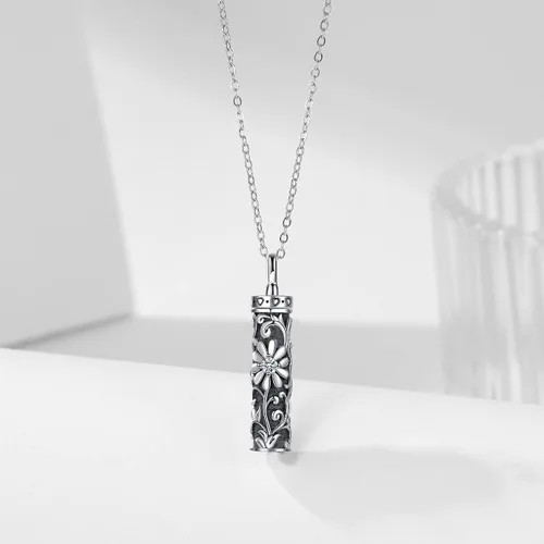 Vista 3 de Collar con colgante de urna de cenizas de cremación y árbol de la vida para mujer, plata de ley US1