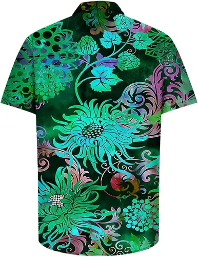 Vista 4 de Camisa hawaiana de manga corta para hombre, estampado tropical, casual, con botones