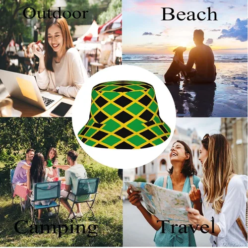 Vista 6 de Sombrero de pescador con bandera de Jamaica para hombre y mujer, sombrero de sol de verano, gorra de pescador abstracta para viajes al aire libre