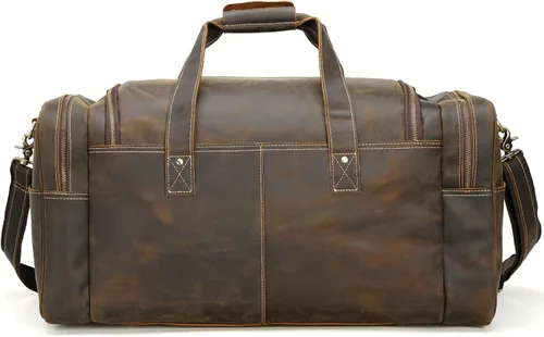 Vista 3 de Polare - Bolsa de lona de cuero de grano completo para hombre, de 24 pulgadas, para viajes, gimnasio, deportes, fin de semana, grande, Marrón, Retro